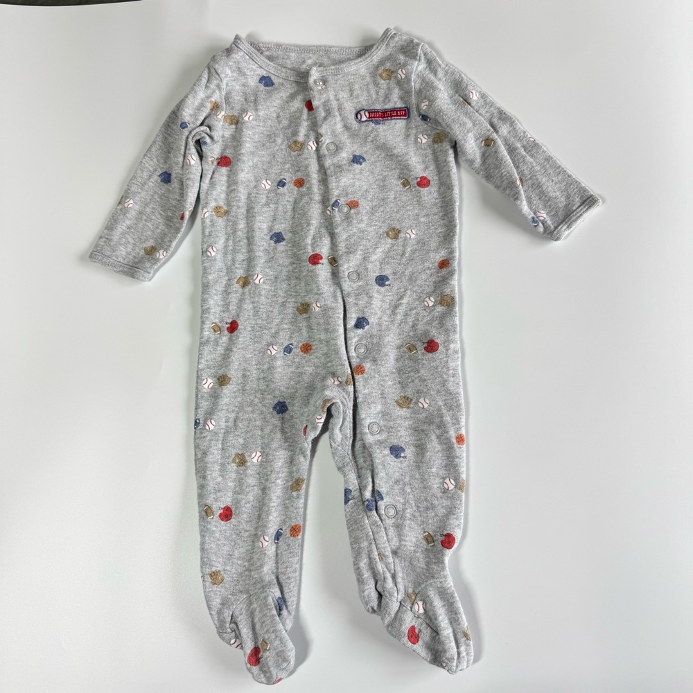 Baby Footie Pajamas Size 6 Months Carter’s Turkey Thanksgiving Baseball Blue - Picture 7 of 16
